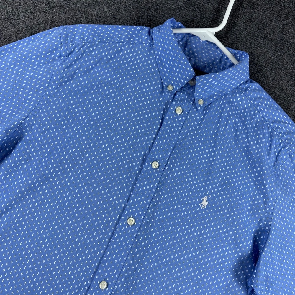 Polo Ralph Lauren Button Down Boys XL 18-20 Blue Micro Print Short Sleeve Shirt